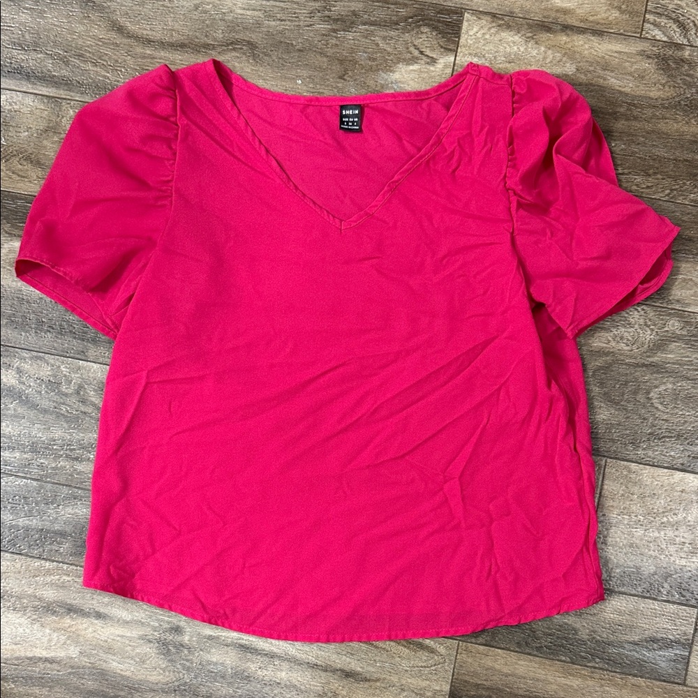 SHEIN Vibrant Pink Puff Sleeve Blouse